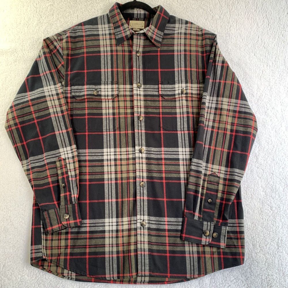 Schmidt Workwear Flannel shirt Size L Extra Color Black Gray Olive Outdoor